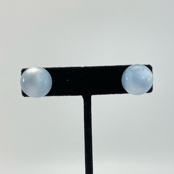 Vintage, Blue Moon Glow Earrings, Lucite, Studs, Mid Century Modern, Coquette - Picture 3 of 7